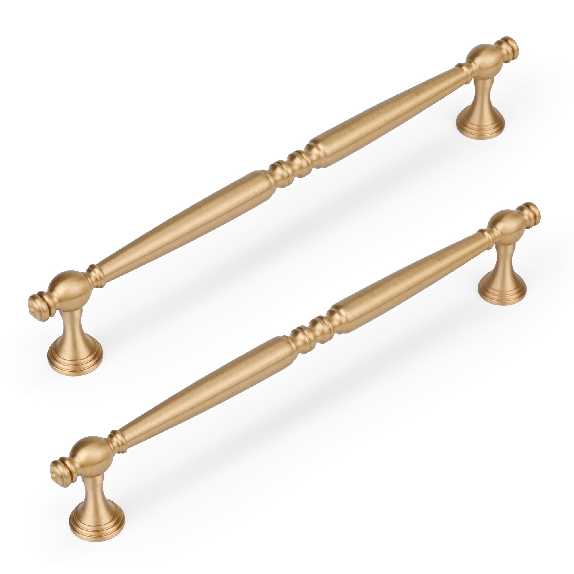 Urnew-5 Pack Set 7 1/2 inch (192mm) Hole Center Brass Cabinet Handle Gold Brushed Color, Suitable for Cabinet Drawer Handle, Dressing Table Handle,