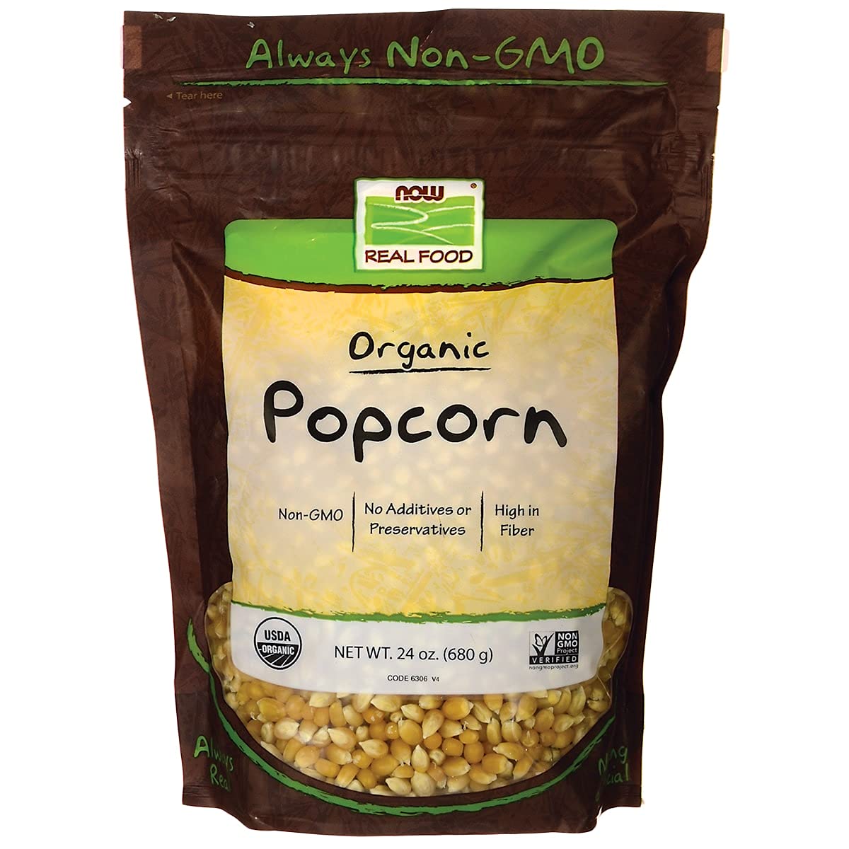 NOW Foods, Organic Popcorn, Non-GMO, No Additives or Preservatives, Source of Fiber, 24-Ounce (Packaging May Vary)USDA Organic