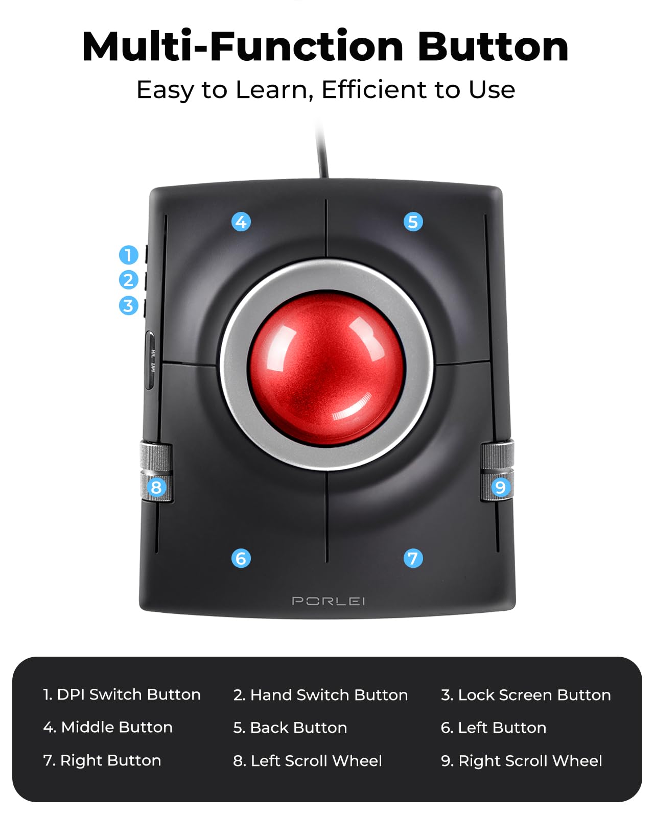Souris filaire Trackball ergonomique, contrôle des doigts avec grande boule de 55 mm, DPI réglable à 4 niveaux, design ambidextre, repose-poignet inclus, compatible avec PC, ordinateur portable