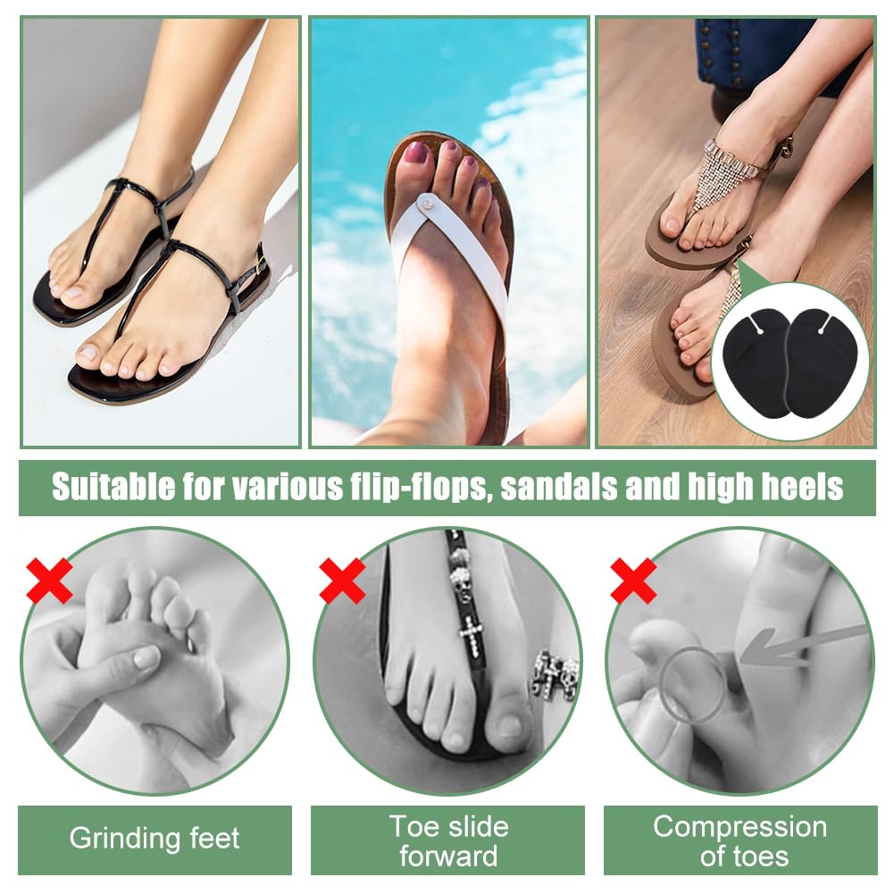 AHANDMAKER 6 pares de protectores de dedos de piel sintética para sandalias de 2.75 x 3.94 pulgadas, cojín antideslizante para vacaciones en la playa, accesorios de agarre para pies, color negro