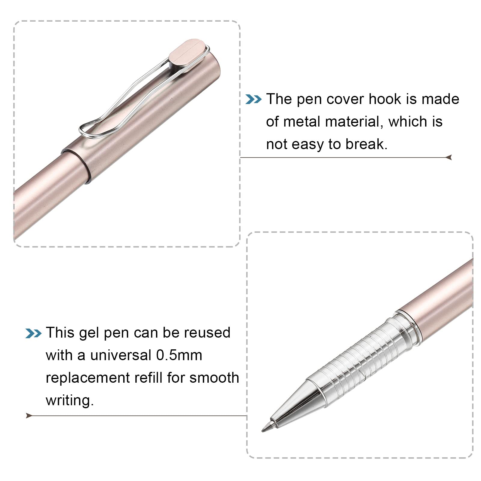 PATIKIL Black Ink Gel Pens, 12 Pack Roller Ball Pens 0.5mm Fine Point Smooth Writing Office Supplies with Silver Cap, Rose Gold - Image 4