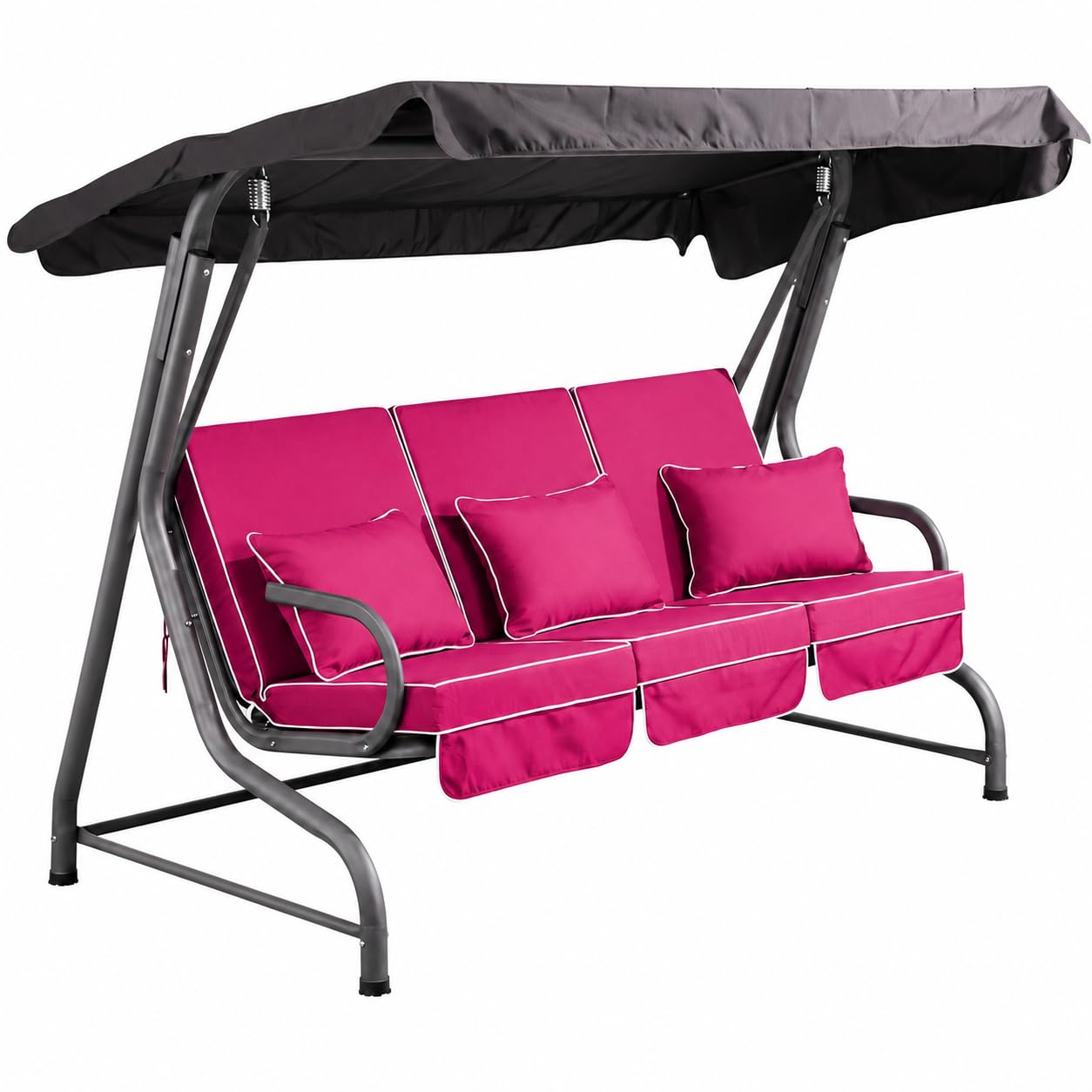 Alfresia Roma 3 Seater Garden Swing Seat with Adjustable Water-Resistant Canopy and Luxury Cushions, Heavy Duty Outdoor Patio Swing Seat Supporting up to 250 kg for Garden, Lawn or Decking WineRed