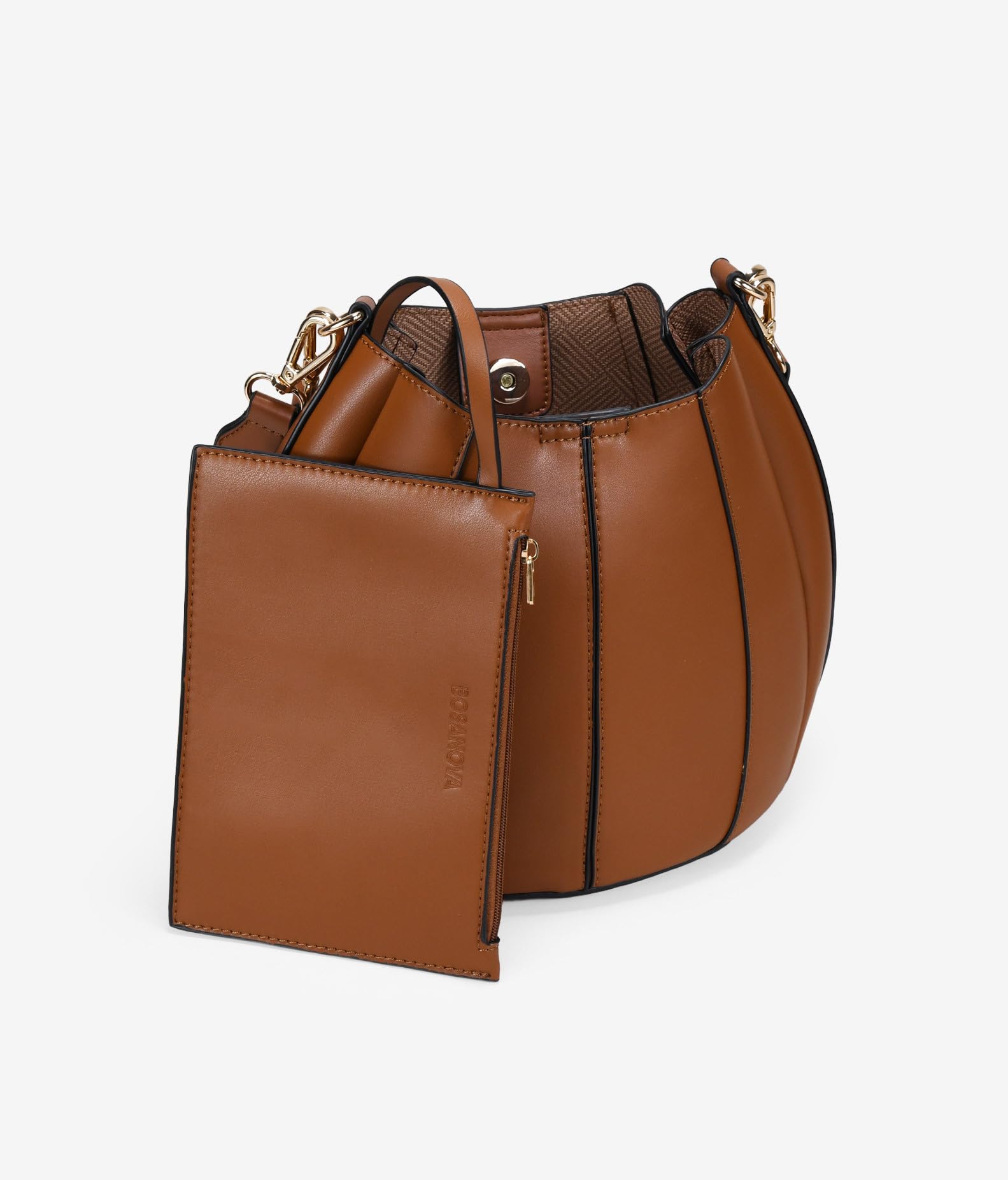 BOSANOVA Bolso Cubo para Mujer con pequeño Bolso Interior, asa de Hombro con argollas y asa de Cruzar de algodón, ambas extraíbles. Cierre con imán. Cuero U