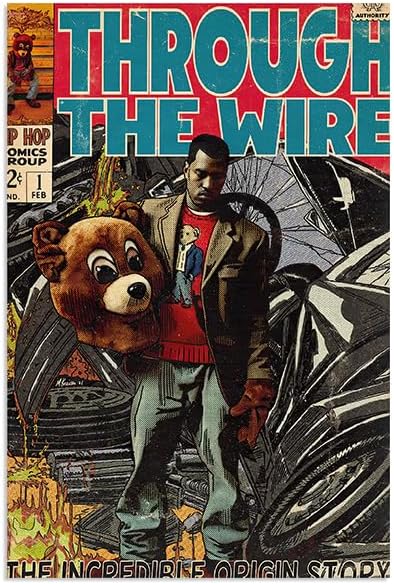 Kanye - Póster musical con portada de álbum, firmado, limitado, impresiones en lienzo de rapero, arte de pared, estética, para adolescentes y niñas,