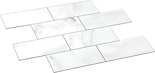 Miniatura 7 de Avant Decor 8 azulejos Gel 3D Metro mediano Pelar y pegar cocina y baño, PVC grueso 10.6 x 12.6 pulgadas Blanco mármol,Negro -,Blanco