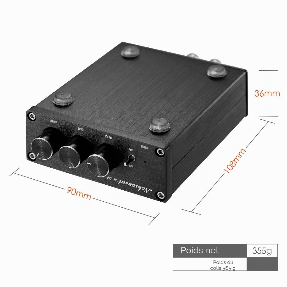 Nobsound TPA3116 Amplificateur numérique Bluetooth 5.0, 200 W (2 x 100 W), HiFi, stéréo, Classe D, avec Alimentation