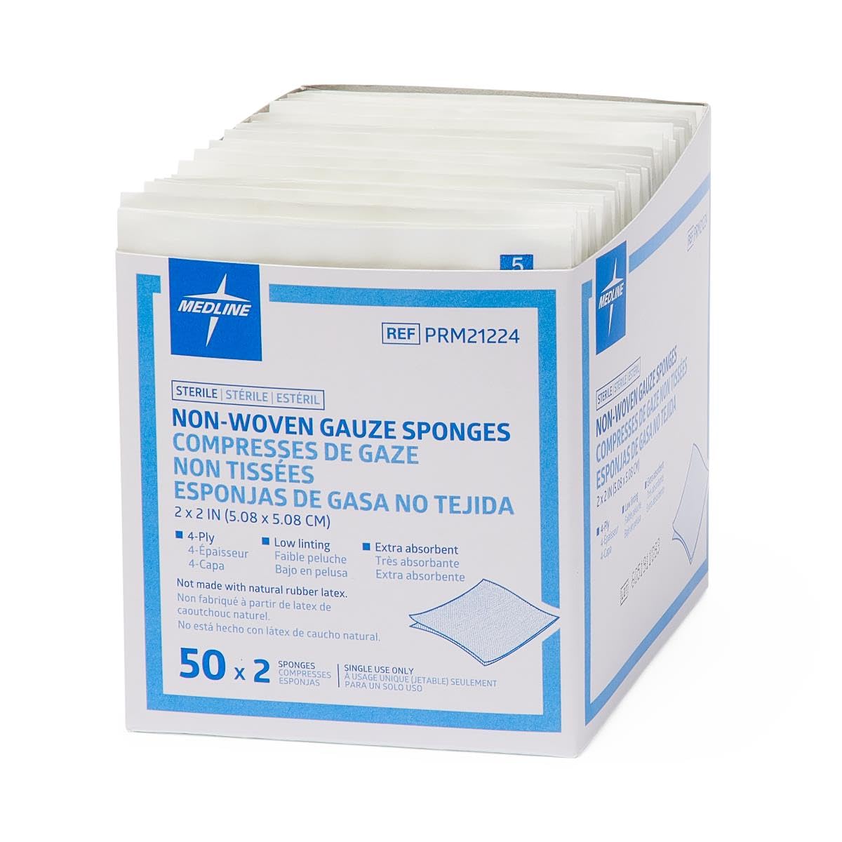 Sterile Nonwoven Gauze Sponge, 4-Ply, 2" x 2", 2/Pack