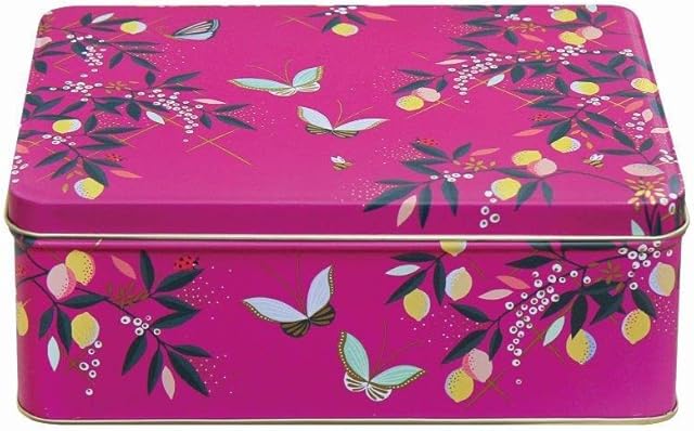 Sara Miller Orchard Pink Butterflies Deep Rectangular Tin 195 x 154 x 75mm