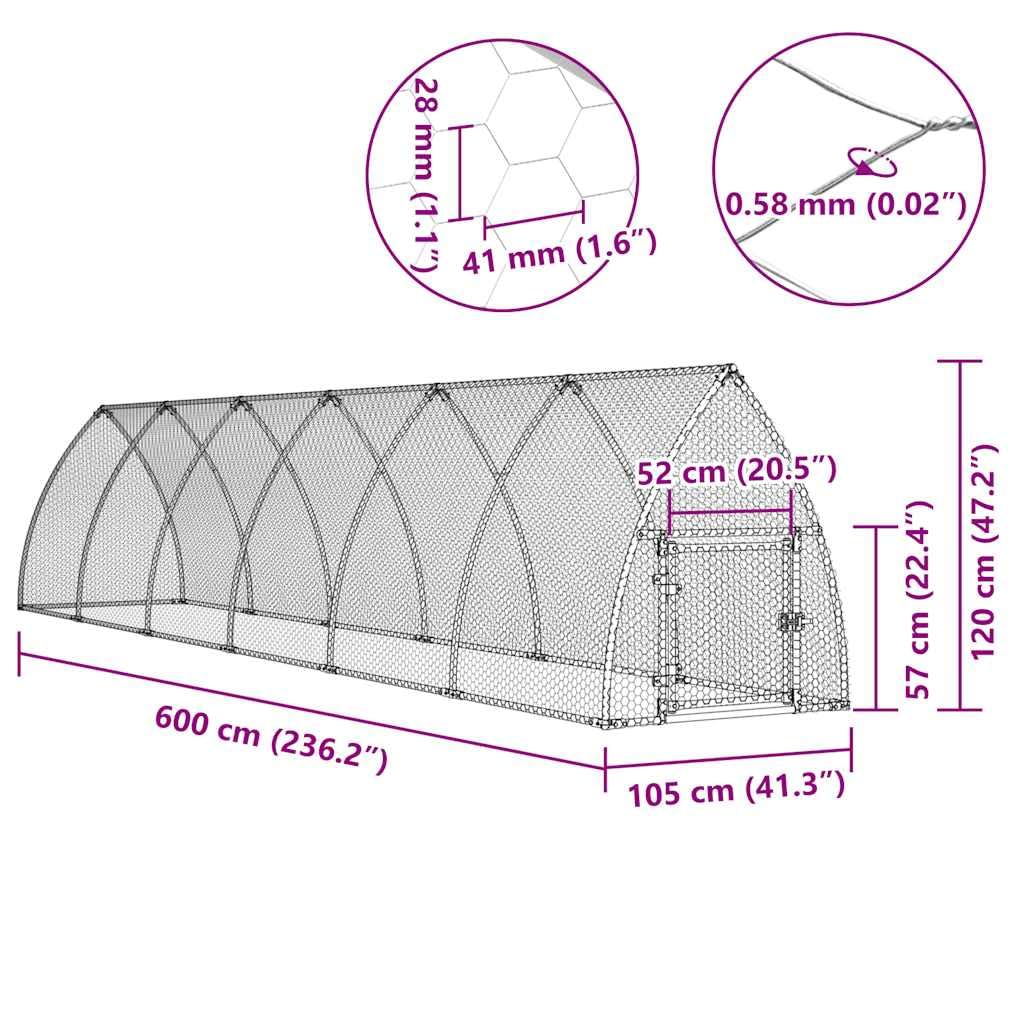 vidaXL Jaula para Gallinas, Caseta para Pollos Patos Conejos, Recinto para Animales, Gallinero para Jardín Patio, Acero Galvanizado Plateado