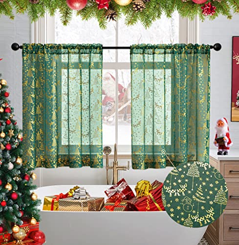 Xtmyi Green Cafe Curtains 36 Inch Length,Gold Glitter Sparkle Pattern Design Window Treatment Tier Curtains For Kitchen Christmas Decorations Holiday Decor #TOP10