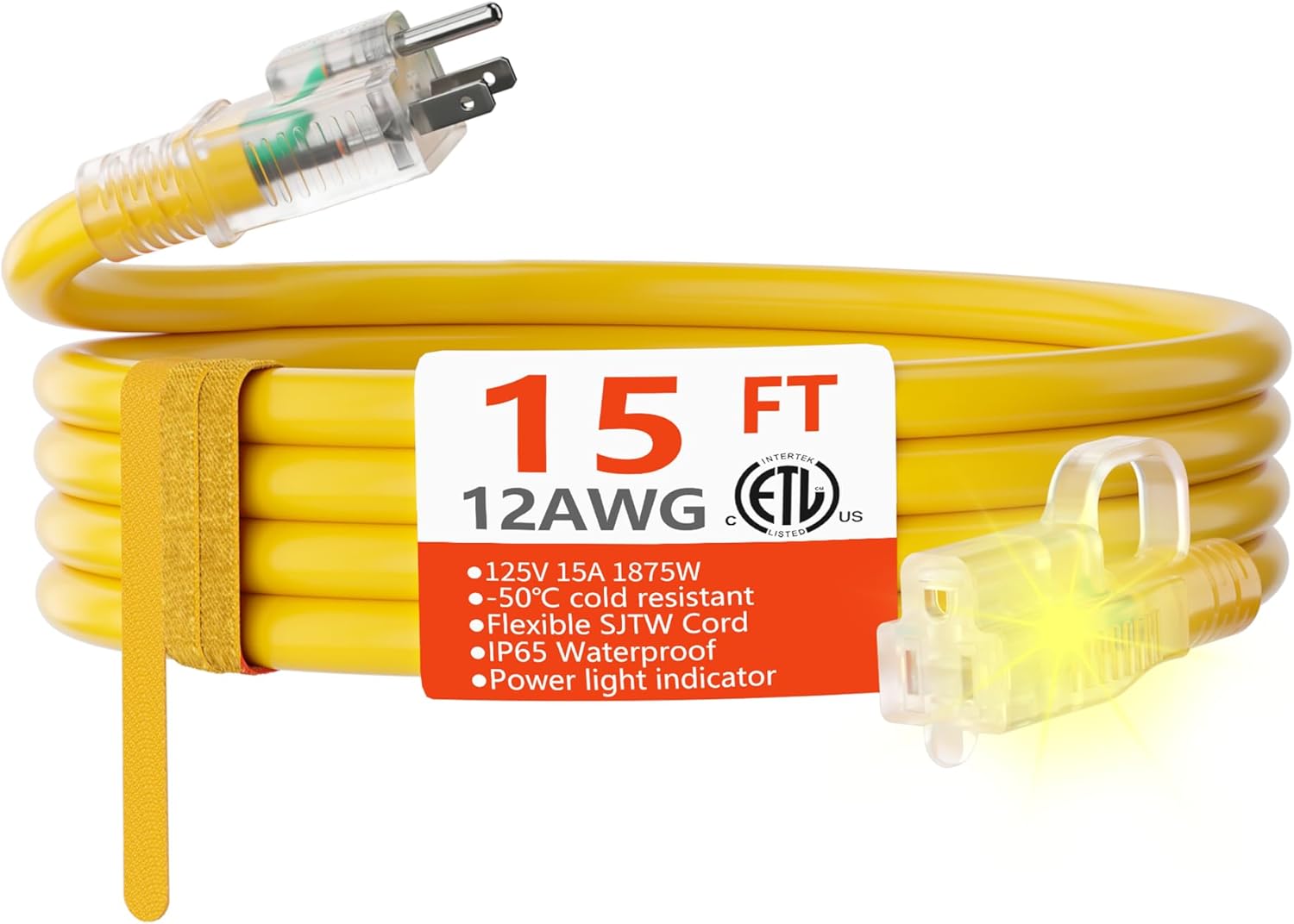 HUANCHAIN 12/3 Gauge Heavy Duty Outdoor Extension Cord 15 ft Waterproof ...