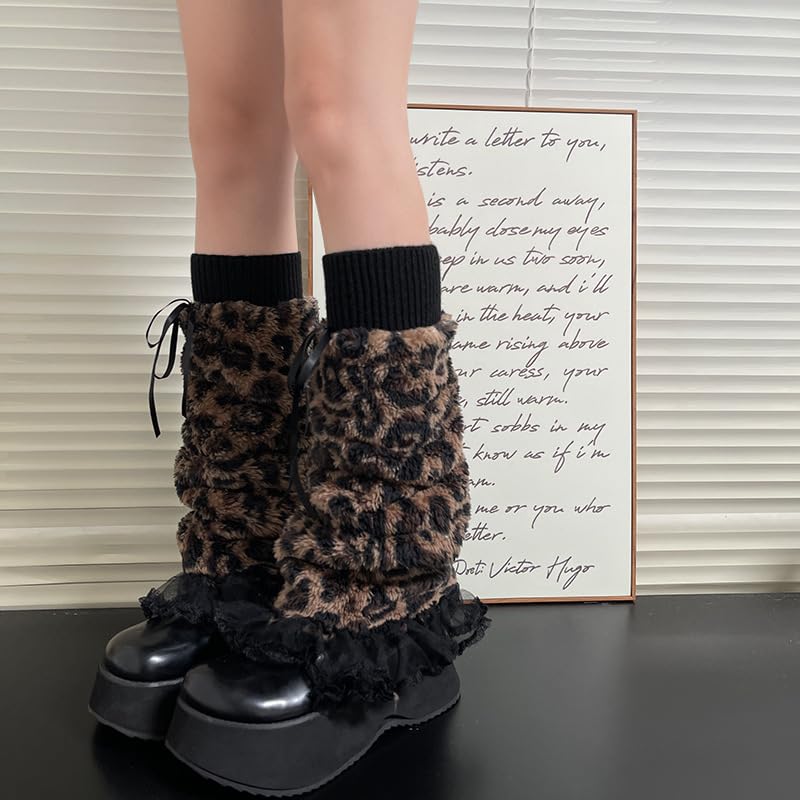 Image of Sexybody Leg Warmers for Women & Girls Y2K Kawaii Fluffy Fur Flared Leg Warmer Furry Goth Grunge Socks Harajuku Leopard