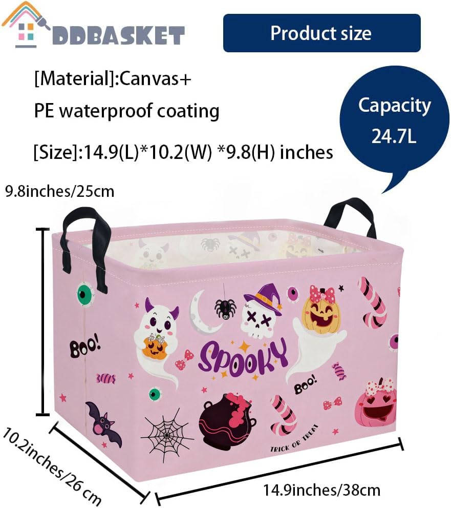 Image of Rectangle Kids Baskets Halloween Basket Pink Storage Bin Fish Box for Room Decor Gift Basket(Pink halloween)
