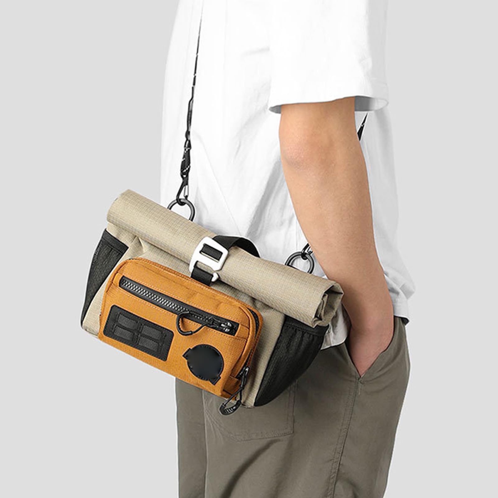 Yosoo Health Gear Borsa da Manubrio per Bici, Custodia Anteriore in Poliestere 300D con Copertura Antipioggia e Tracolla, Borsa da Ciclismo Pieghevole Portatile per Spostamenti Pendolari in Bici da