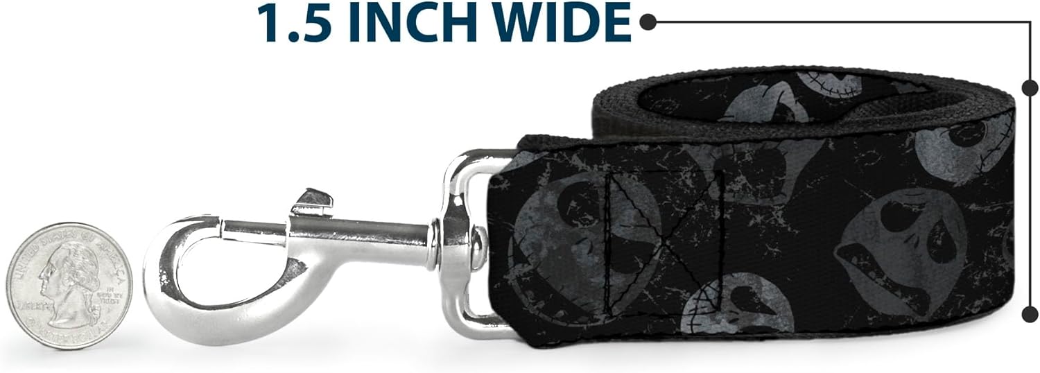 Buckle-Down Pet Leash - Nightmare Before Christmas Jack Expressions Gray - 6 Feet Long - 1" Wide