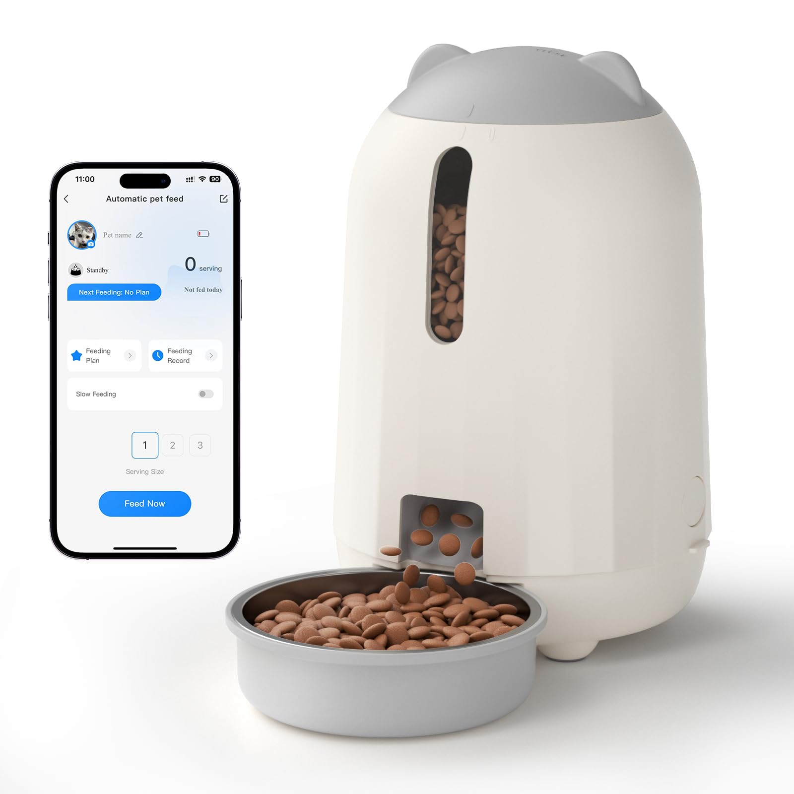 PAPIFEED Automatic Cat Feeder with App Control, 2.4G WiFi Auto Cat Food Dispenser, 3L Cat Feeder Automatic with Dual Power Supply, Easy-Clean Design for Cats & Small Dogs (Grey)