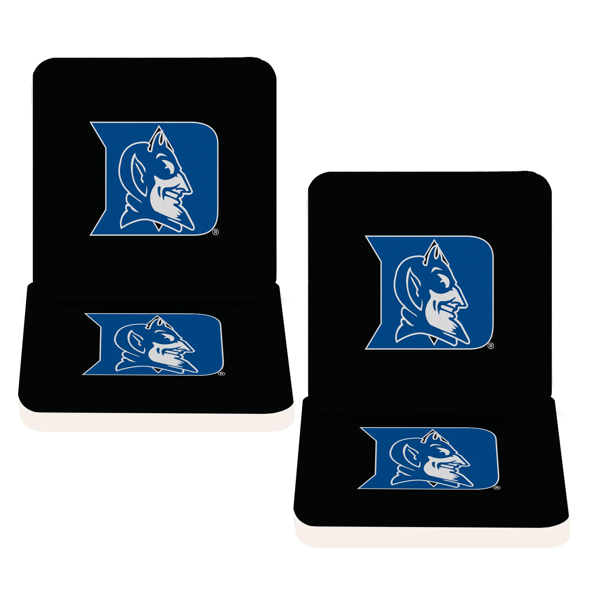 Duke University Square Ceramic Coasters 4 Pack Blue Devils Absorbent Drink Coasters with Cork Backing (Design E)