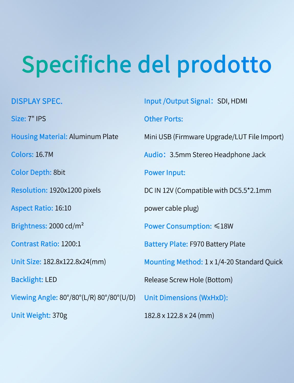 FEELWORLD T7SPRO 2000nit Monitor da Campo da 7 pollici in alluminio per videocamera Monitor con ingresso/uscita SDI HDMI 4K LUT 3D Forma d'onda 9:16 Marker F750 Batteria da 4400 mAh