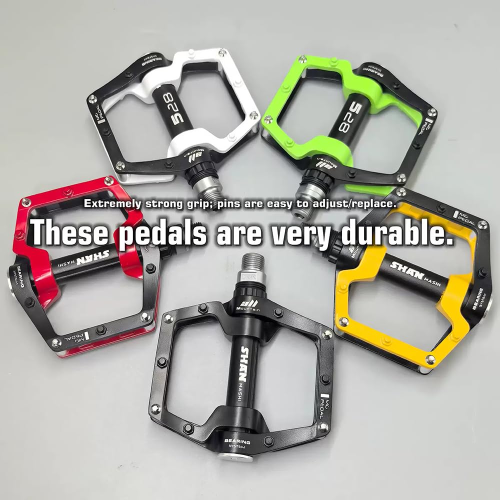 Mountain Bike MTB Pedals Aluminium Bicycle BMX Flat Pedal with Removable Non-Slip Studs 9/16 (Black) : Sports & Outdoors