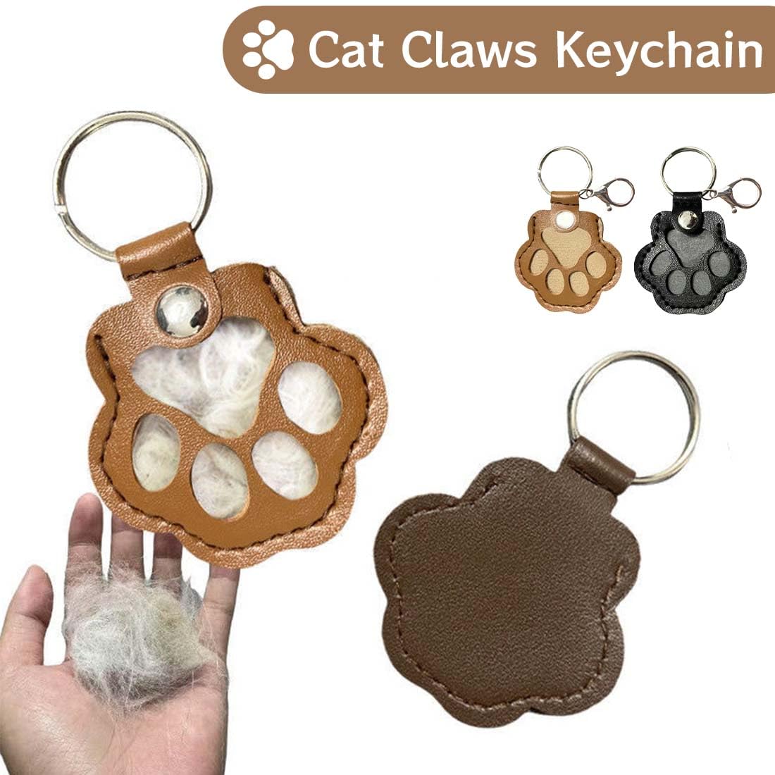 Llavero para Pelo de Animal, Pet Memorial, Recuerdo de Pelo de Mascotas, Llaveros de Cuero, Diseño de Huellas de Patas, Llavero para Recoger Pelo de Gato y Perro (2 Unidades, Marrón, Negro)