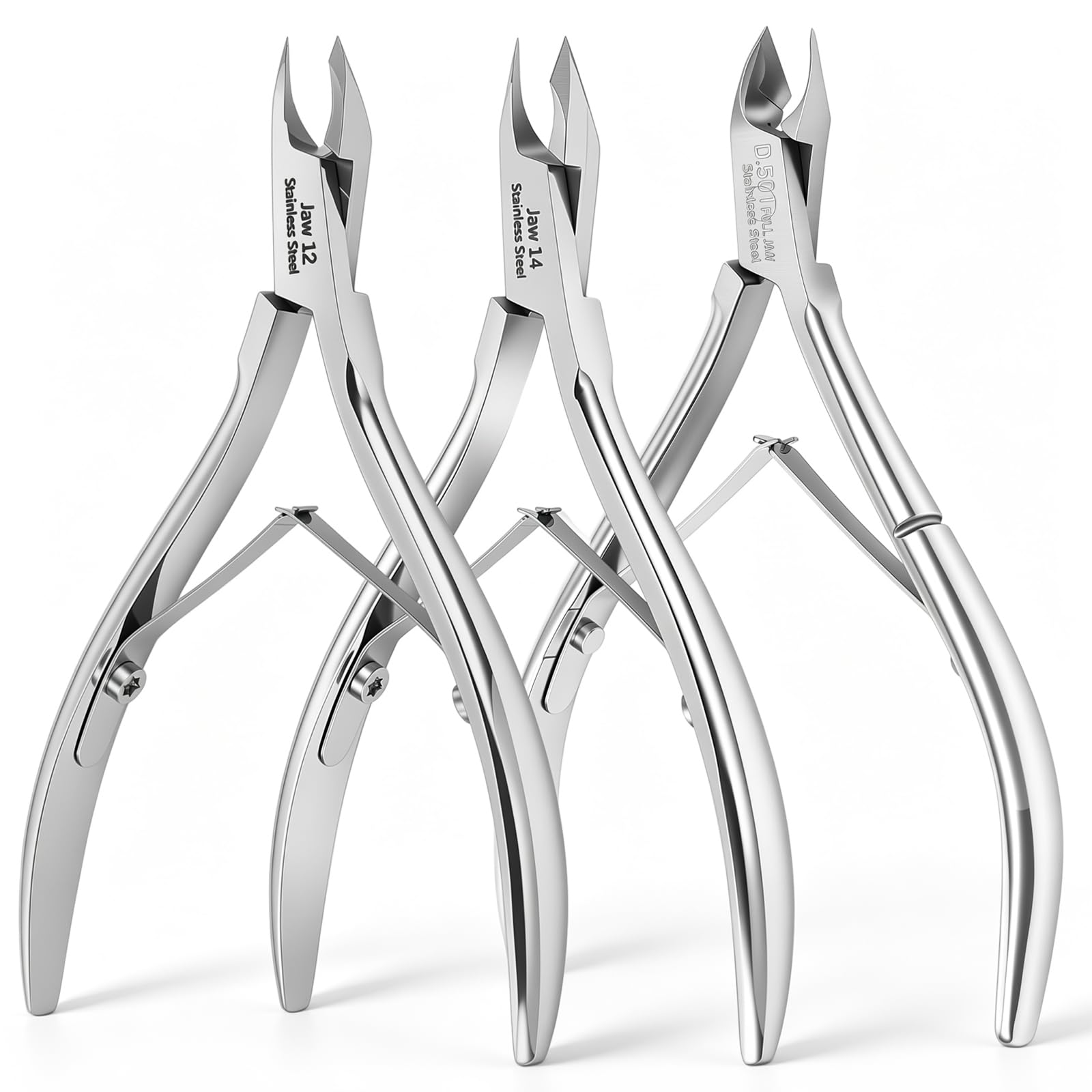 Lothee Juego de 3 cortadores de cutículas, cortaúñas profesional de acero inoxidable con mandíbula de 4 mm, 5,5 mm, 7,5 mm, herramienta de manicura y pedicura para mujeres y hombres, cuidado de uñas