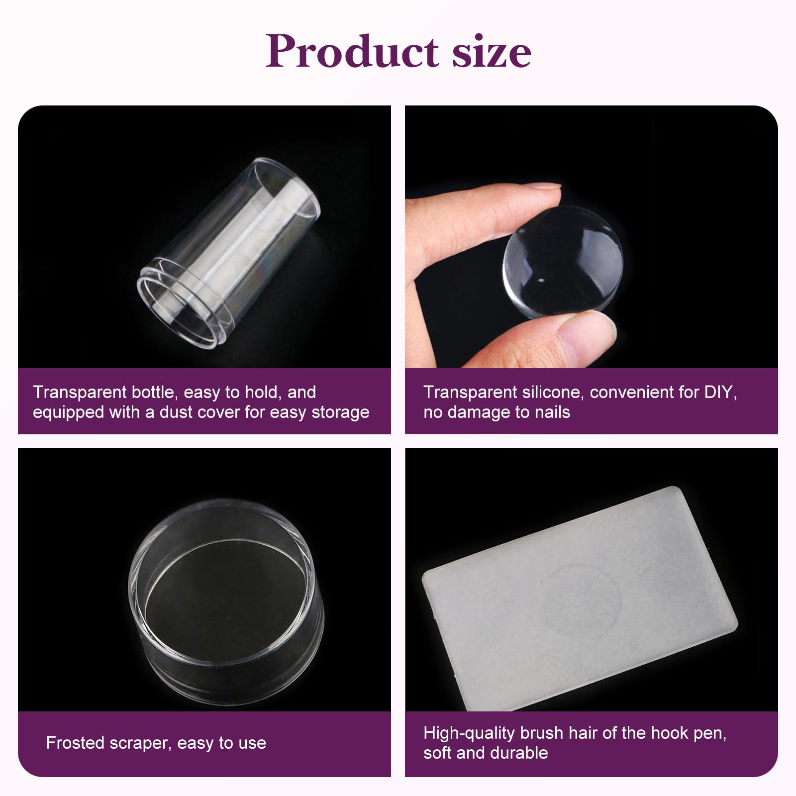 5 PCS Pinceles para Estampar Uñas,Estampador de Silicona con Rascador, 3 Pinceles para Nail Art Juego para Uñas Francesas Herramienta para Estampar Uñass para el Hogar y Los Viajes Diseño de Uñass DIY