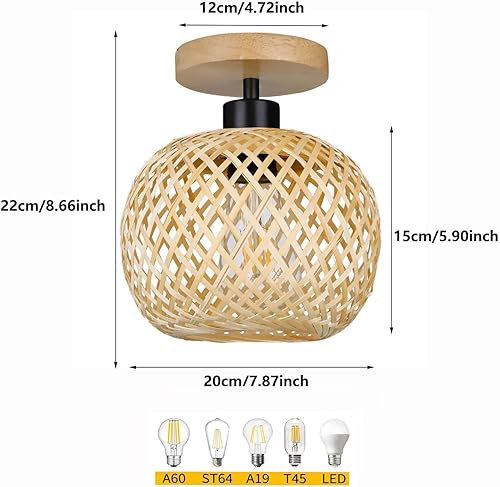 Miniatura 4 de Lámpara de mimbre tejida de ratán empotrado, lámpara de techo bohemia para dormitorio, sala de estar, pasillo, cocina, entrada, granja, accesorios