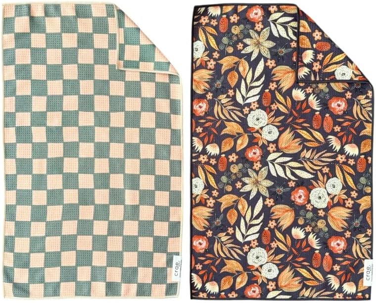 2 Double Sided Microfiber Hand Towels, 17x27 Inches Waffle Design Kitchen Towels Set, Durable & Soft Fast Drying Hand Wash Cloth and Dishcloth Perfect for Everyday Use at Home (Matilda/Evermore)