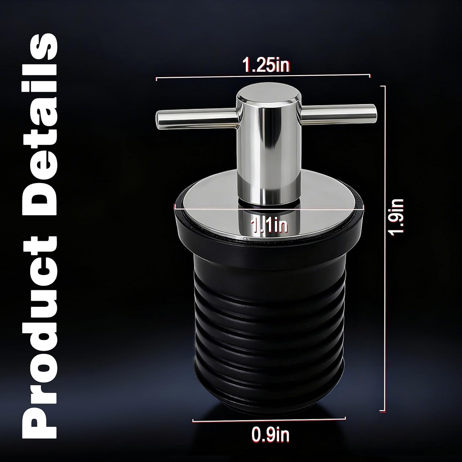 2-Pack Stainless Steel T-Handle Boat Drain Plugs, 1-Inch Twist-Turn Marine Drain Plug Set, Locks in Place with Rubber Seal for Yachts, Kayaks & Jon Boats