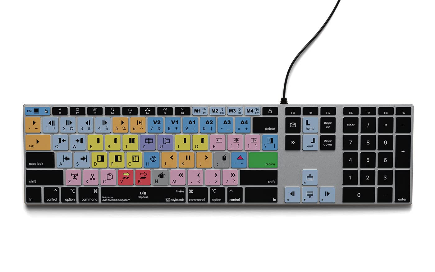 KB CoversAvid Media Composer Keyboard | Backlit Pro Aluminum Editing Keyboard for Windows Wired USB-A Connection | Color-Coded Shortcuts for Faster, More Efficient Video Editing