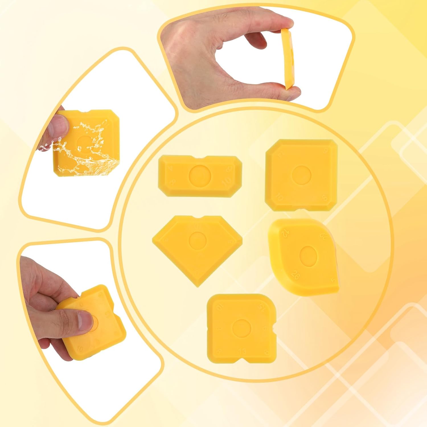 10pcs Silicone Spreader Caulking Tool Kit, Sealant Profiling Finishing Smoothing Tool Caulk Remover Grout Scraper Mastic Applicator for Kitchen Bathroom Floor Window Sink (Yellow)