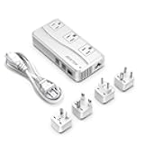 BESTEK Universal Travel Adapter 220V to 110V Voltage Converter with 6A 4-Port USB Charging and UK/AU/US/EU Worldwide Plug Adapter (White)