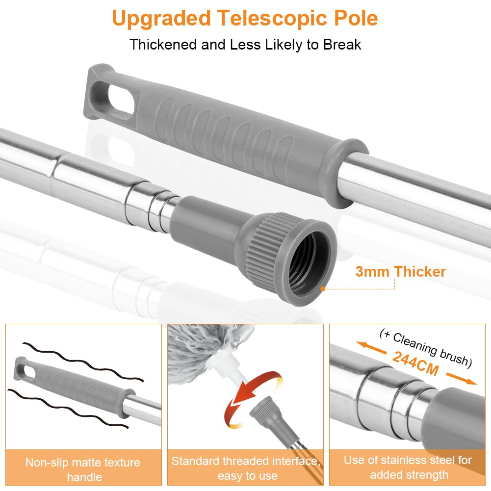 Vicloon Plumero Atrapapolvo Plumero de Limpieza Extra Largo 2.44m Telescópica Microfibra Plumeros y Cepillo de Limpieza de Ranura, Lavable, Extensible con 2 paños reemplazables para Persianas Windows