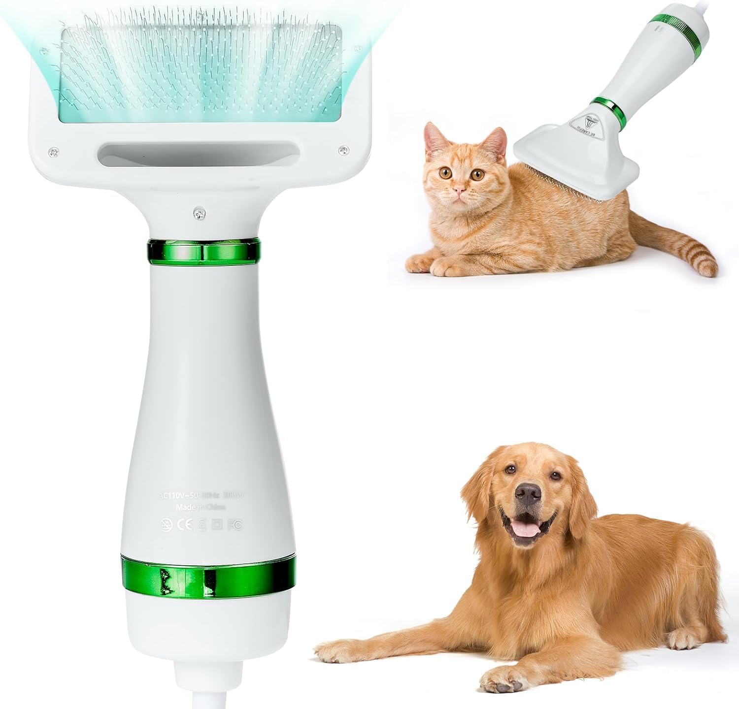2-in-1 Pet Hair Dryer with Slicker Brush for Dogs & Cats, Portable Grooming Hair Blower and Hair Removal Comb, Adjustable Temperature Pet Dryer for Fast Drying and Detangling-image-1
