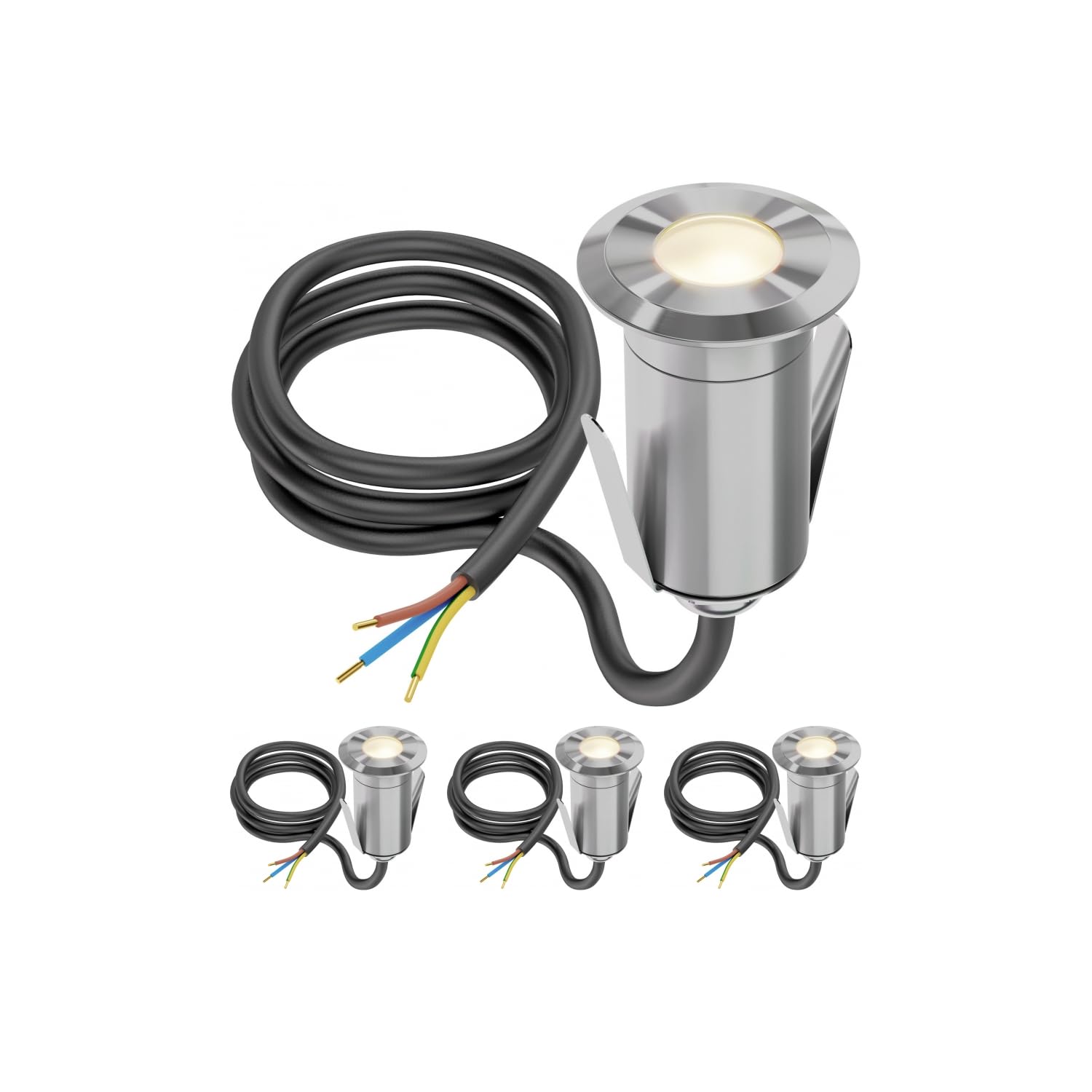 ledscom.de 4x LED Bodeneinbauleuchte GLOX für außen, IP67, aluminium, rund, 35mm Ø, warmweiß, matt