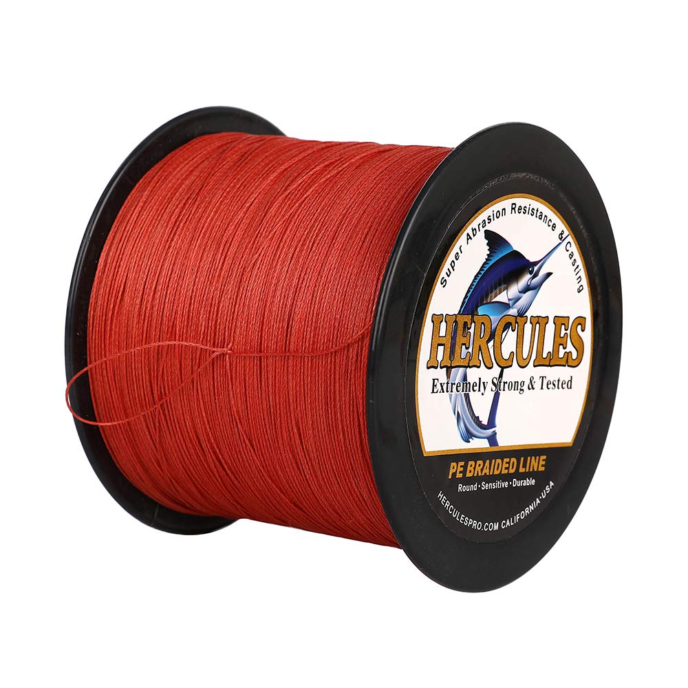 Hercules Braided Fishing Line 1500m 1640yds 6lbs-100lbs Pe Superline 4 Strands (Red 70lb/31.8kg 0.44mm) — image 1
