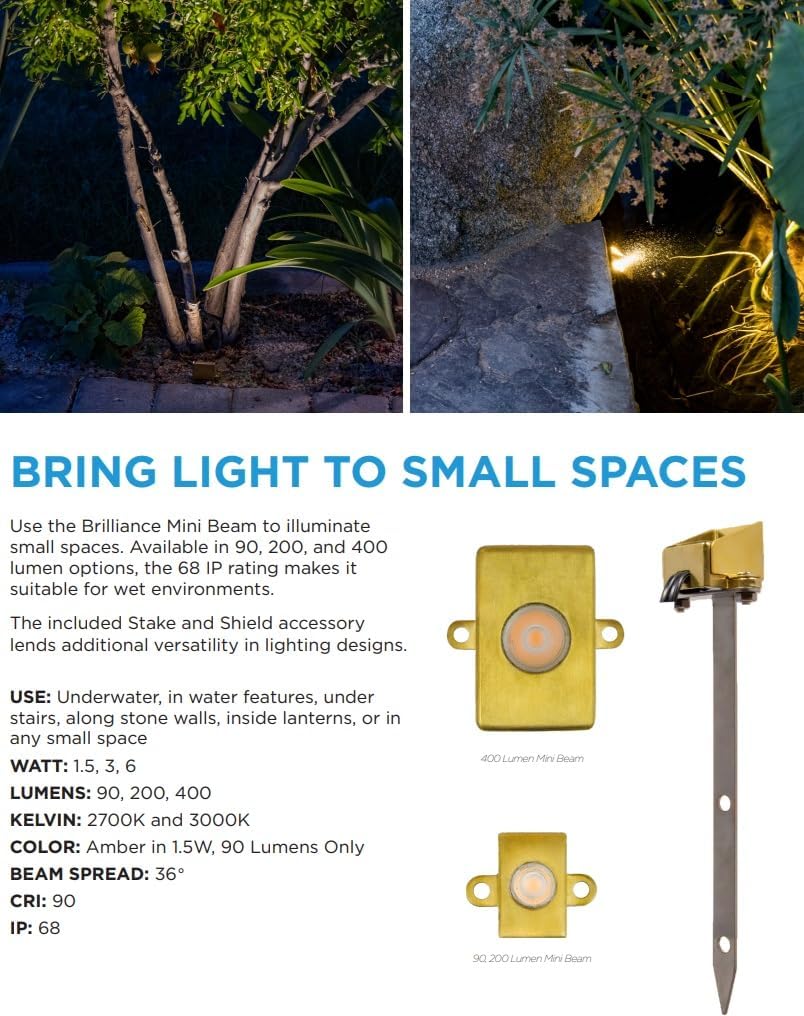 SPW Brilliance MINI-BEAM-2700-200 LED Light Fixture 3W 2700K 30° Dimmable MINIBEAM2700200, Brass