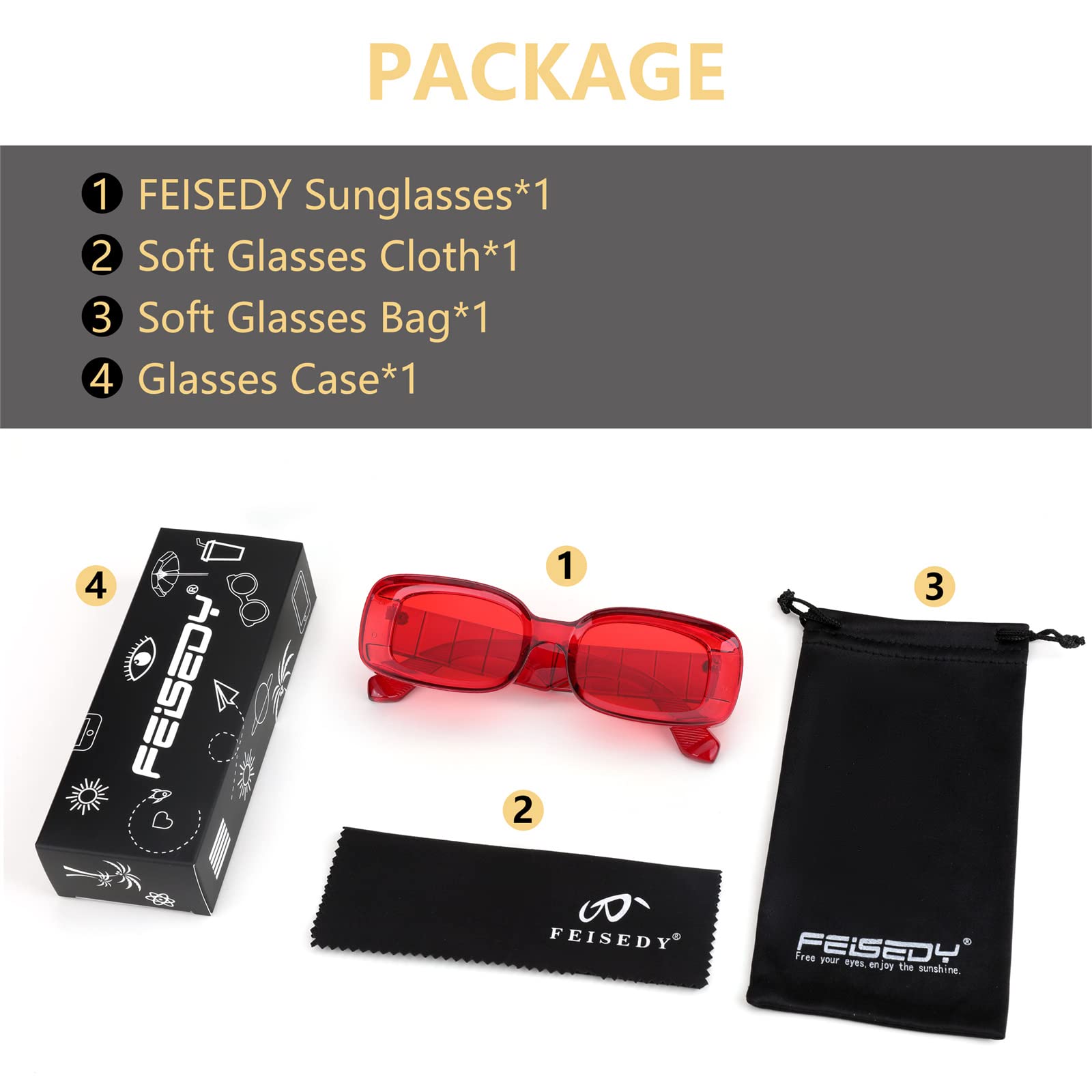 FEISEDY Retro Thick Rectangle Sunglasses Retro 90s Small Chunky Square Women Men B2307