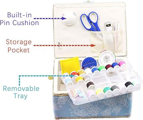 Miniatura 5 de Cesta de costura grande con accesorios, caja organizadora de costura para suministros de costura y almacenamiento de herramientas de manualidades,