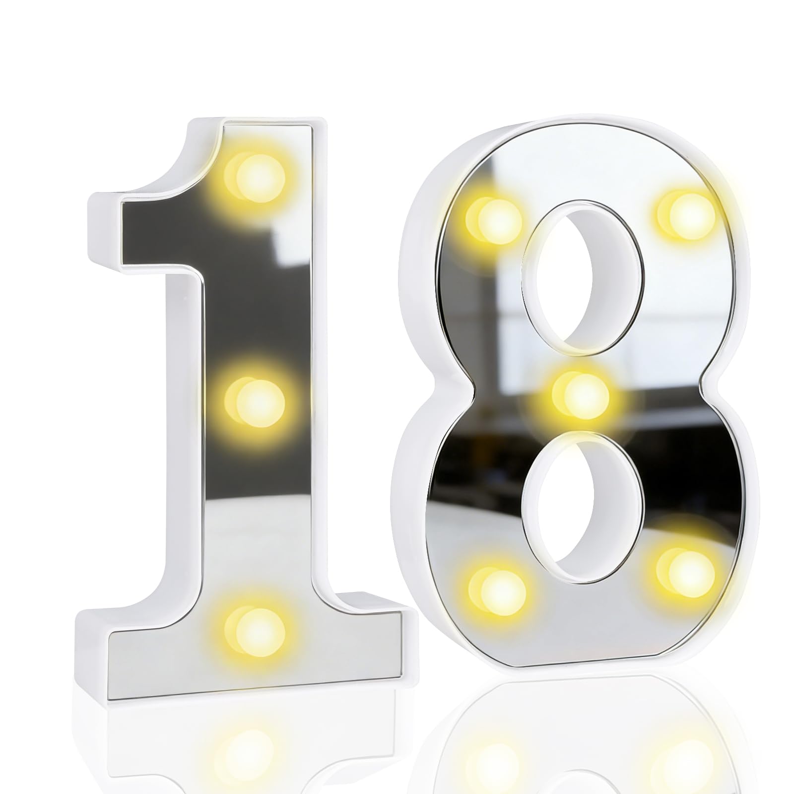 LED Light up Numbers, 18 Marquee Numbers Light Sign, 6.3 inch Small Led Number for Night Light Table Decorations for Birthday Party (18th)