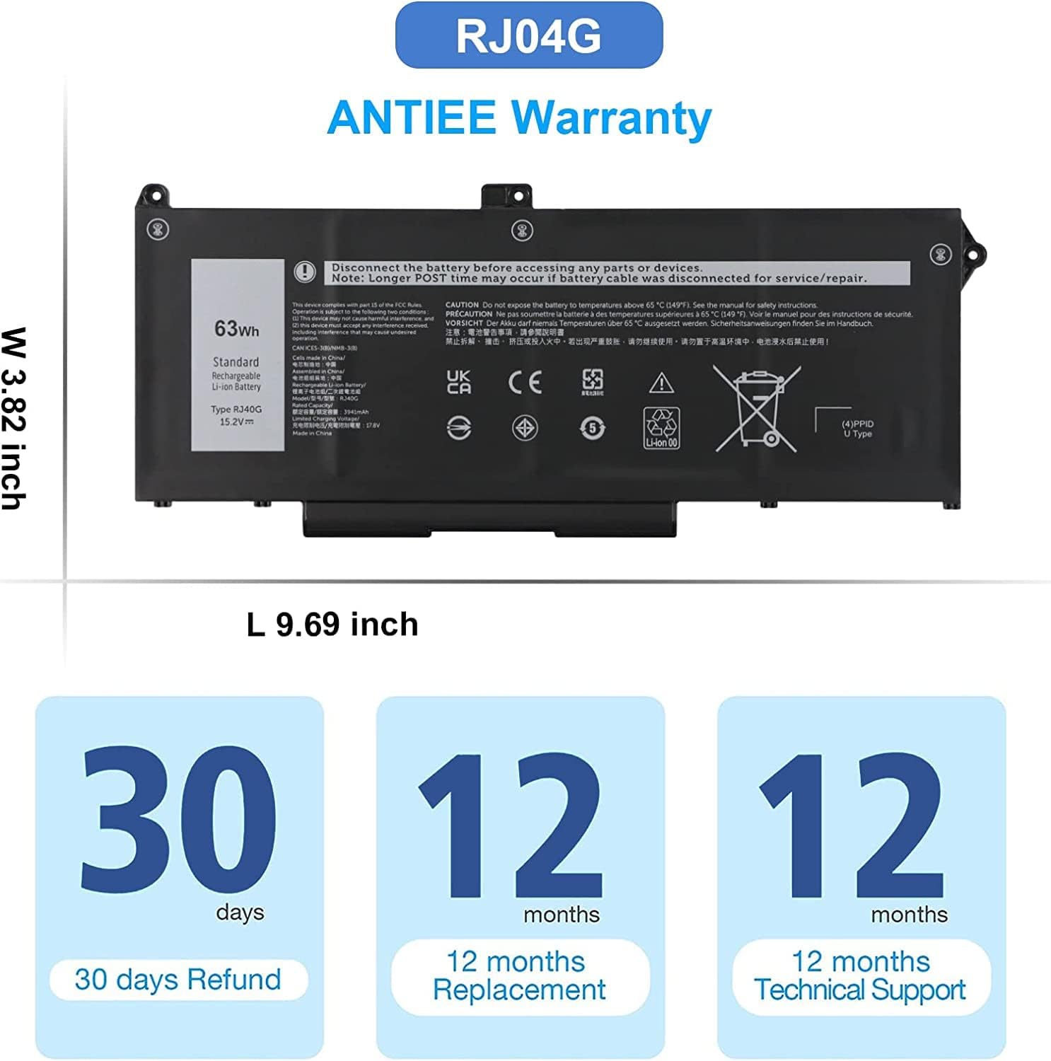 ANTIEE RJ40G Ersatz Akku für Dell Latitude 14 5420 Latitude 15 5520 Precision 15 3560 Series P137G P137G001 P104F P104F001 P104F002 005R42 075X16 01K2CF WY9DX 0WK3F1 0M3KCN 15.2V