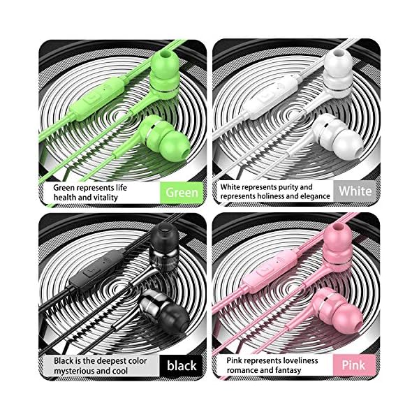 VPB S12 in Ear Earbud Deep Bass Clear Sound Wired Earphone Tangle Free Headphone Noise Isolating with Microphone for iOS and Android Smartphone, Laptop, MP3, Pad (Black White Pink Green 4 Pairs)