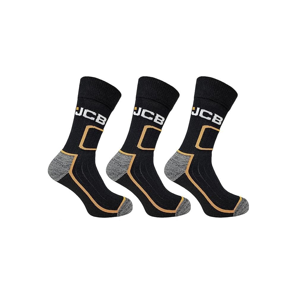 Jcb Men's 3Pk Black - Shin Protect Work Socks - Crew Socks - 3 Pack - Black - Uk 6-11, Eur 39-46 (3Pk Black)