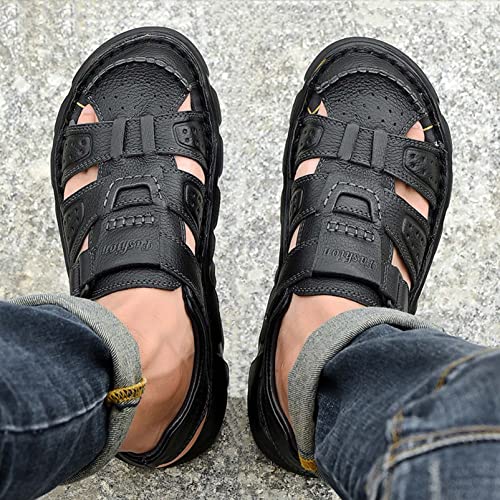 Image of Men's Sport Sandals Closed Toe Outdoor Handmade Leather Sandal Adjustable Summer Fisherman Beach Shoes