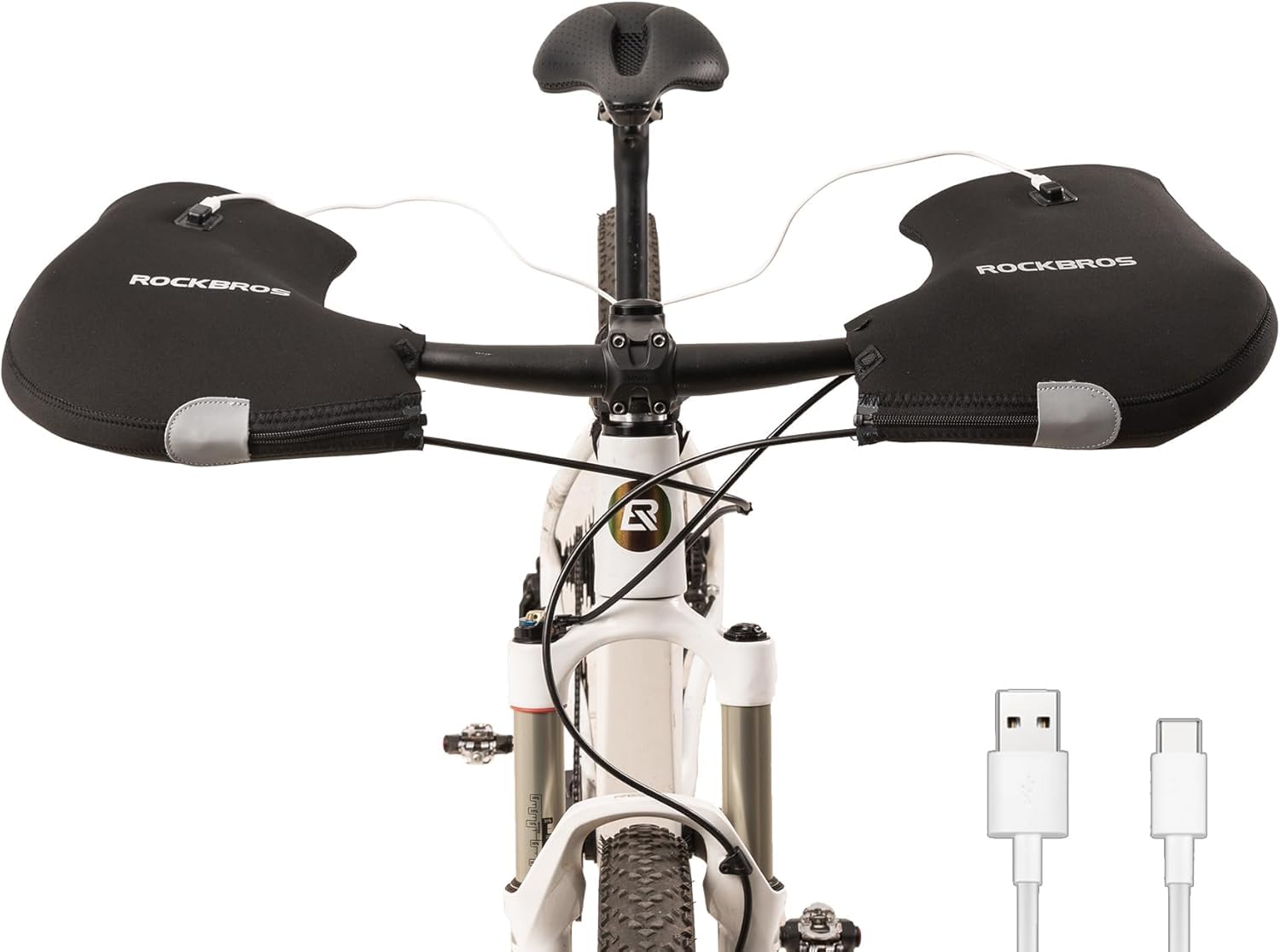 ROCKBROS Guanti Manubrio Bici, Guanti Termici Riscaldati, Guanti Invernali Moto, Guanti da Manubrio Impermeabili Antivento, Strisce Riflettenti, per Bicicletta, MTB, Uomo e Donna, Nero