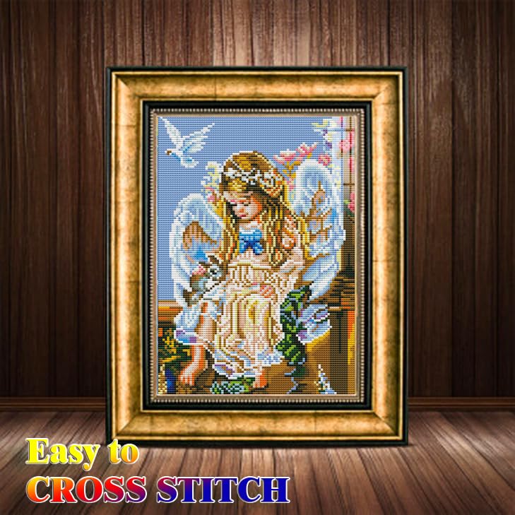 Image of 72018 Angel of Peace ROSTITCHCross Stitch Kits, 11CT Counted Cross Stitch Kits for Adults, Stamped Cross Stitch Patterns Needles Supplies, Beginner Embroidery Kit for Adults 12x16inch
