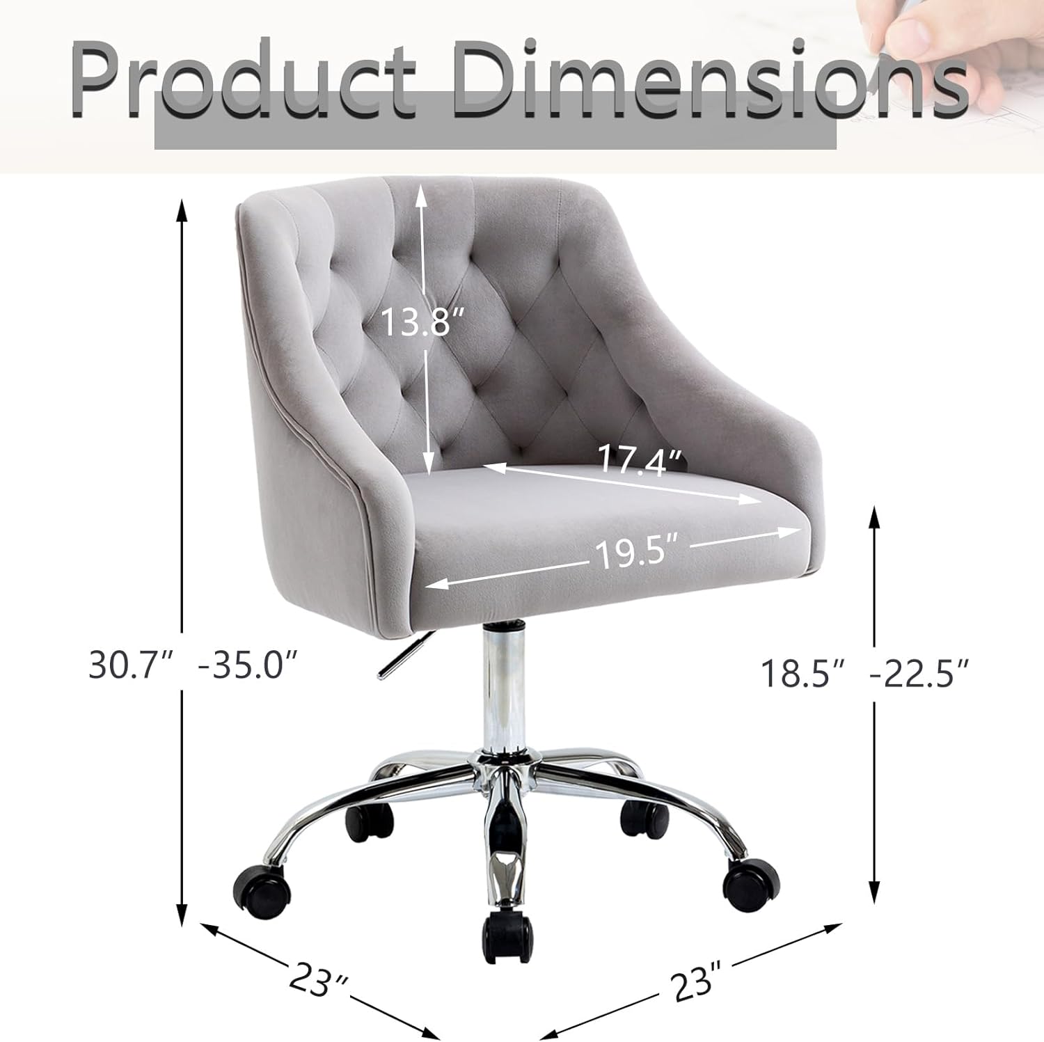 ATTICA Home Office Desk Chair Modern Velvet Office Computer Chair Height Adjustable Mid-Back Task Chair (Grey)