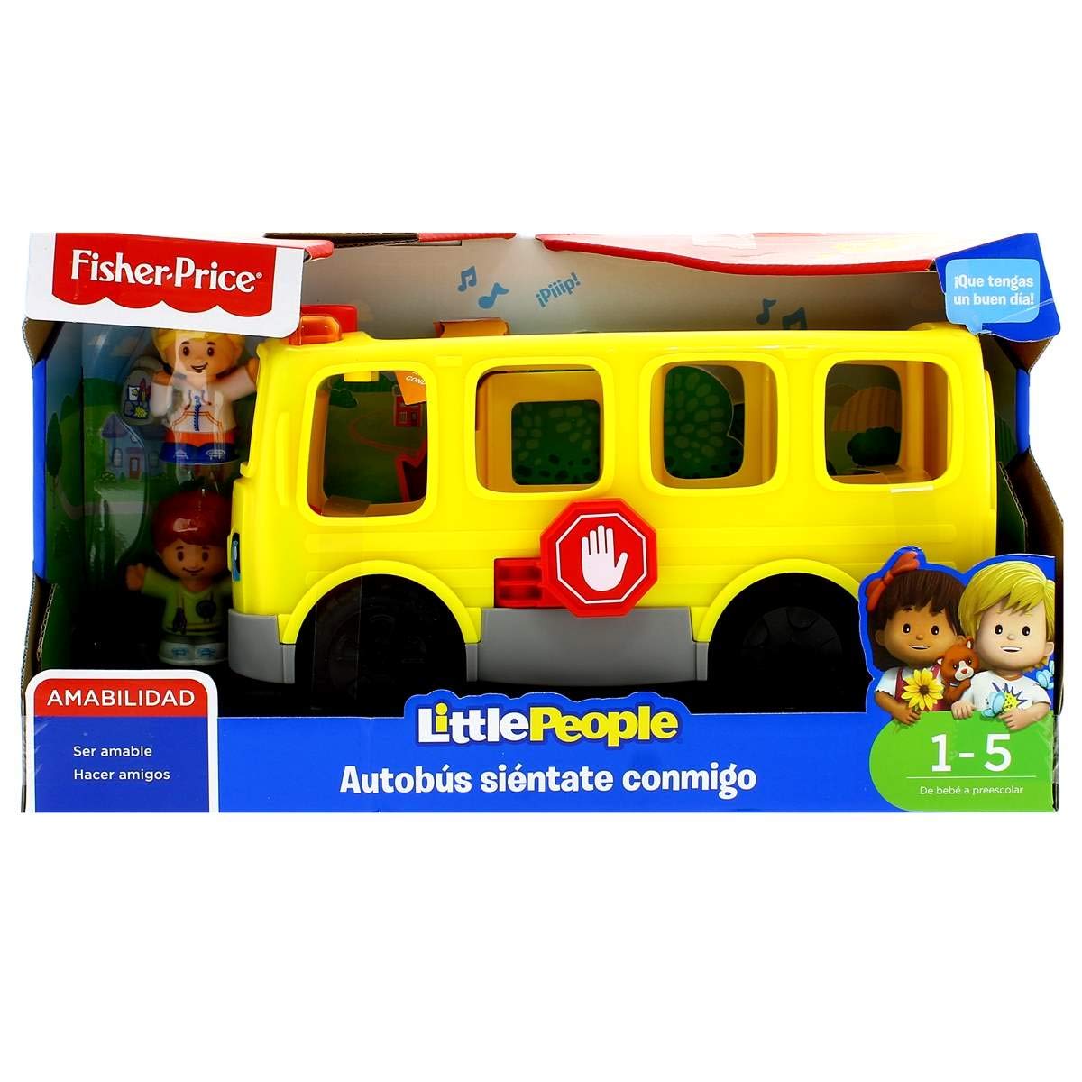 Fisher-Price Little People Autobús siéntate Conmigo Coche de Juguete con Luces y Sonidos y 2 Figuras, para bebés +1 año, versión español (FKX01)
