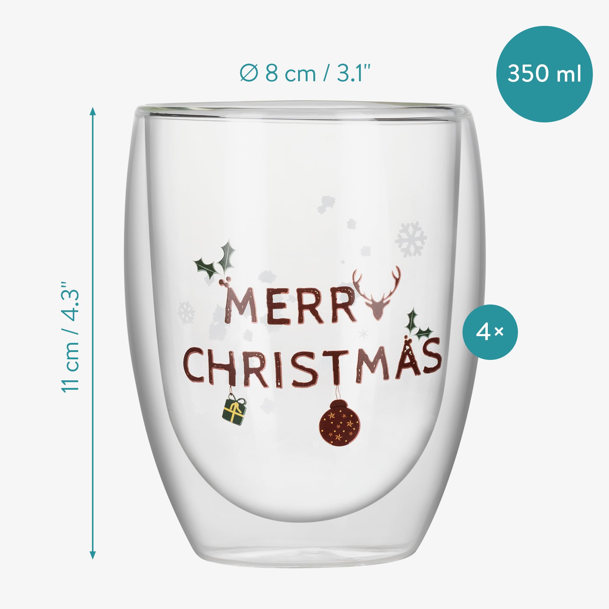 Kerstboom koffiekopjes, kerstmokken met deksel, dubbelwandige koffieglazen, geïsoleerde glazen bekers met handvat, kersttheekopjes voor vrouwen, mannen, kinderen, ouders