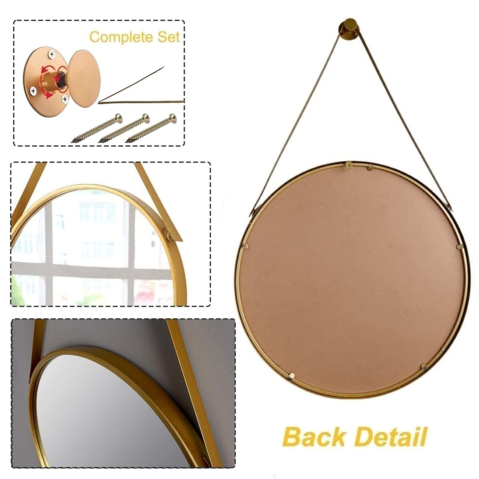 Gouden wandspiegel met ketting, voor badkamerdouche